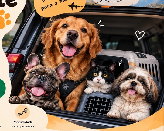 Cães e gato em transporte pet confortável no Rio de Janeiro